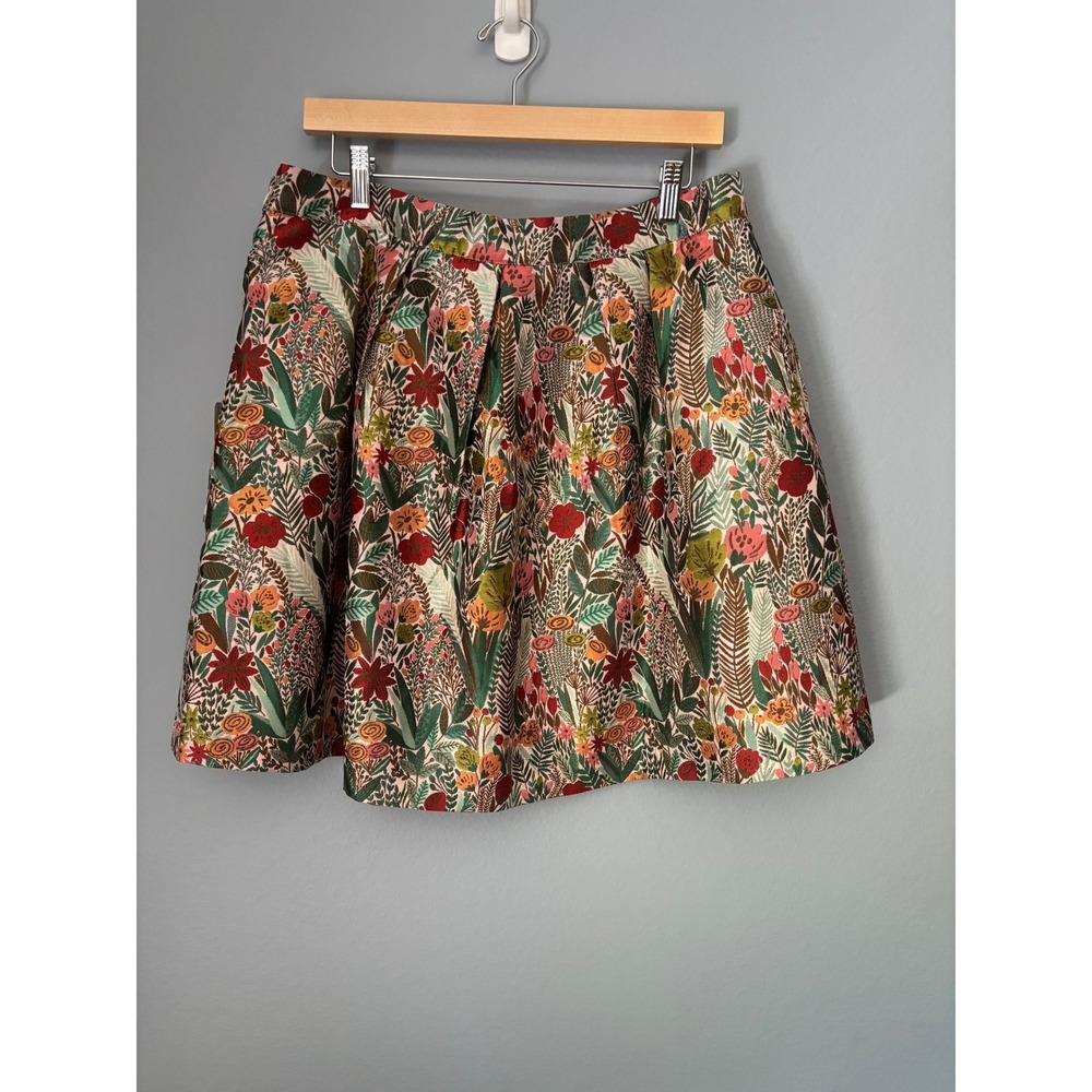 ModCloth Floral Tapestry Pleated Mini Skirt Red Green Whimsical Size 16 NWT Boho - Picture 5 of 10
